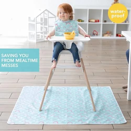 Bumkins Splat Mat 42x42 Inch Waterproof Reusable Fabric for Kids, Arts & Crafts, Playtime, Rainbow Blue thumbnail 2