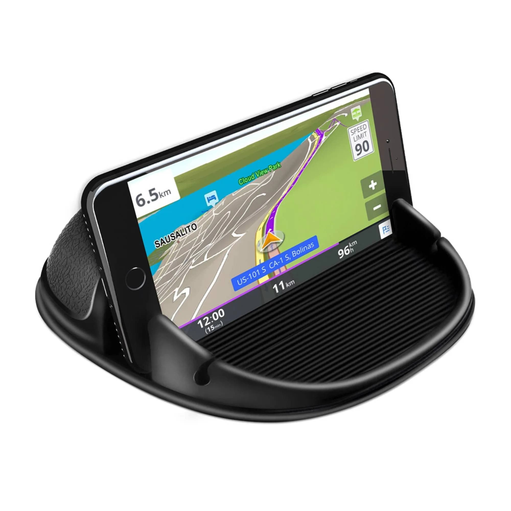 Loncaster Red Silicone Car Phone Holder Mat 12.7cm (5 inch) | Grips Phones Securely on Dashboard — Black