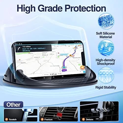 Loncaster Black Silicone Car Phone Holder Mat 12mm Thick | Grips Phones Securely on Dashboard thumbnail 4