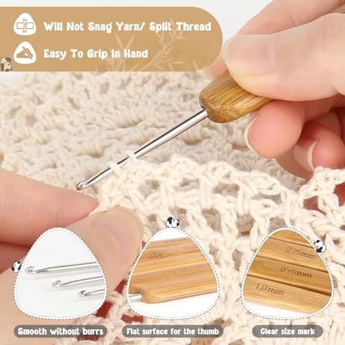 Katech Crochet Hook Set for Beginners, 10 Sizes, Ergonomic Wooden Handles | Durable Stainless Steel, Ideal for Fine Work thumbnail 4