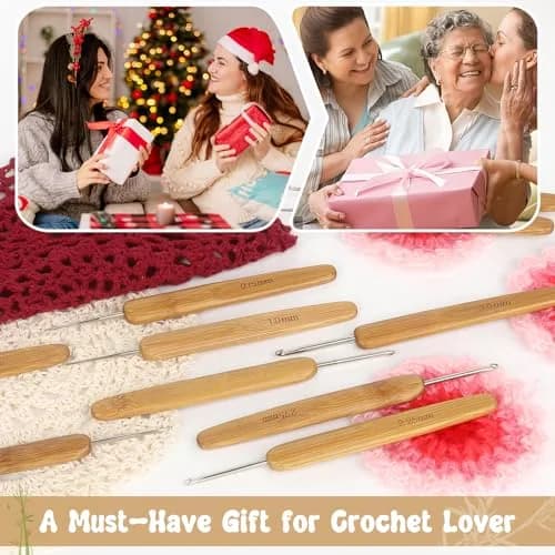 Katech Crochet Hook Set for Beginners, 10 Sizes, Ergonomic Wooden Handles | Durable Stainless Steel, Ideal for Fine Work thumbnail 7