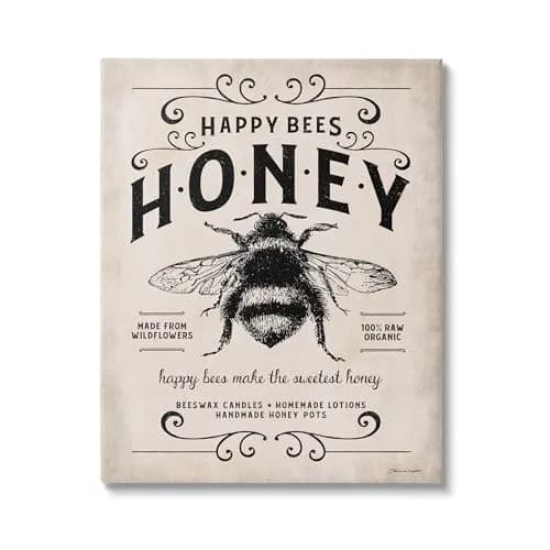 Stupell Industries Honey Bee Rustic Farm Textured Canvas Art 20"L x 16"W | Ready to Hang, Made in USA thumbnail 1