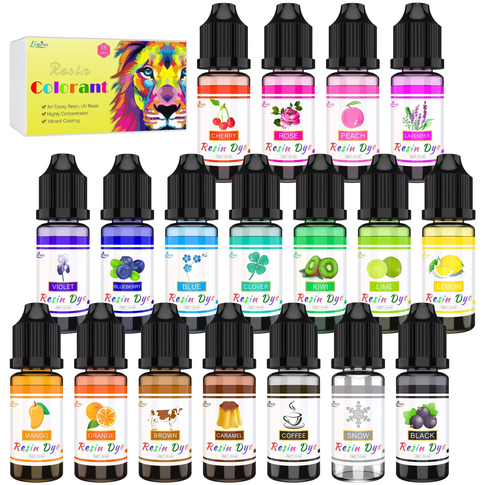 Limino Liquid Dye 0.35 oz | 18 Vibrant Epoxy UV Resin Colors for Art & Crafts - main product image