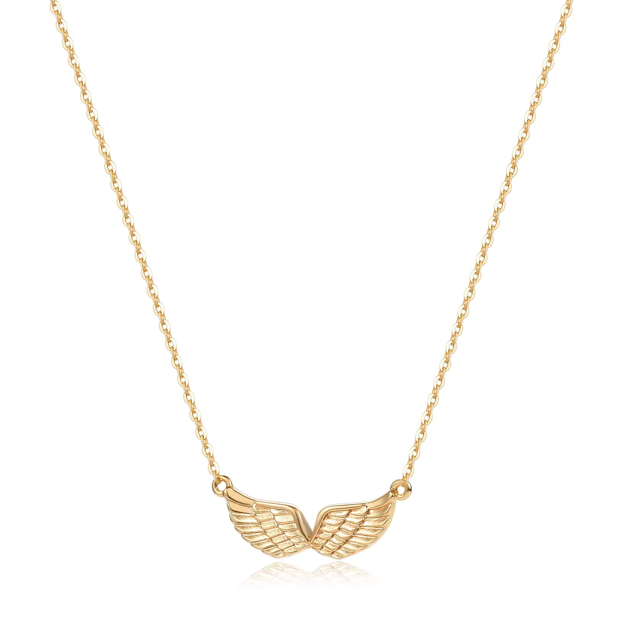 MEVECCO Dainty Angel Wings Necklace for Women | 18K Gold Plated Brass, 40.4 cm (15.7 in) Chain with 5 cm (2 in) Extender - main product image