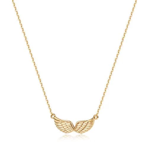 MEVECCO Dainty Angel Wings Necklace for Women | 18K Gold Plated Brass, 40.4 cm (15.7 in) Chain with 5 cm (2 in) Extender thumbnail 1