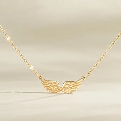 MEVECCO Dainty Angel Wings Necklace for Women | 18K Gold Plated Brass, 40.4 cm (15.7 in) Chain with 5 cm (2 in) Extender thumbnail 5