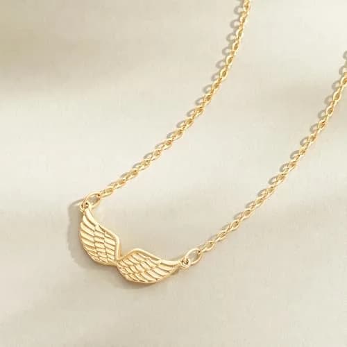 MEVECCO Dainty Angel Wings Necklace for Women | 18K Gold Plated Brass, 40.4 cm (15.7 in) Chain with 5 cm (2 in) Extender thumbnail 6