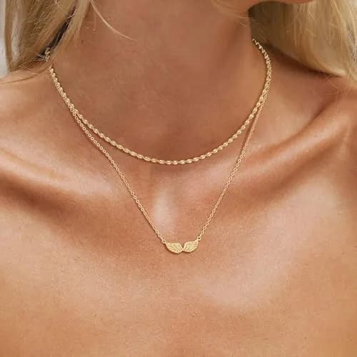 MEVECCO Dainty Angel Wings Necklace for Women | 18K Gold Plated Brass, 40.4 cm (15.7 in) Chain with 5 cm (2 in) Extender thumbnail 3