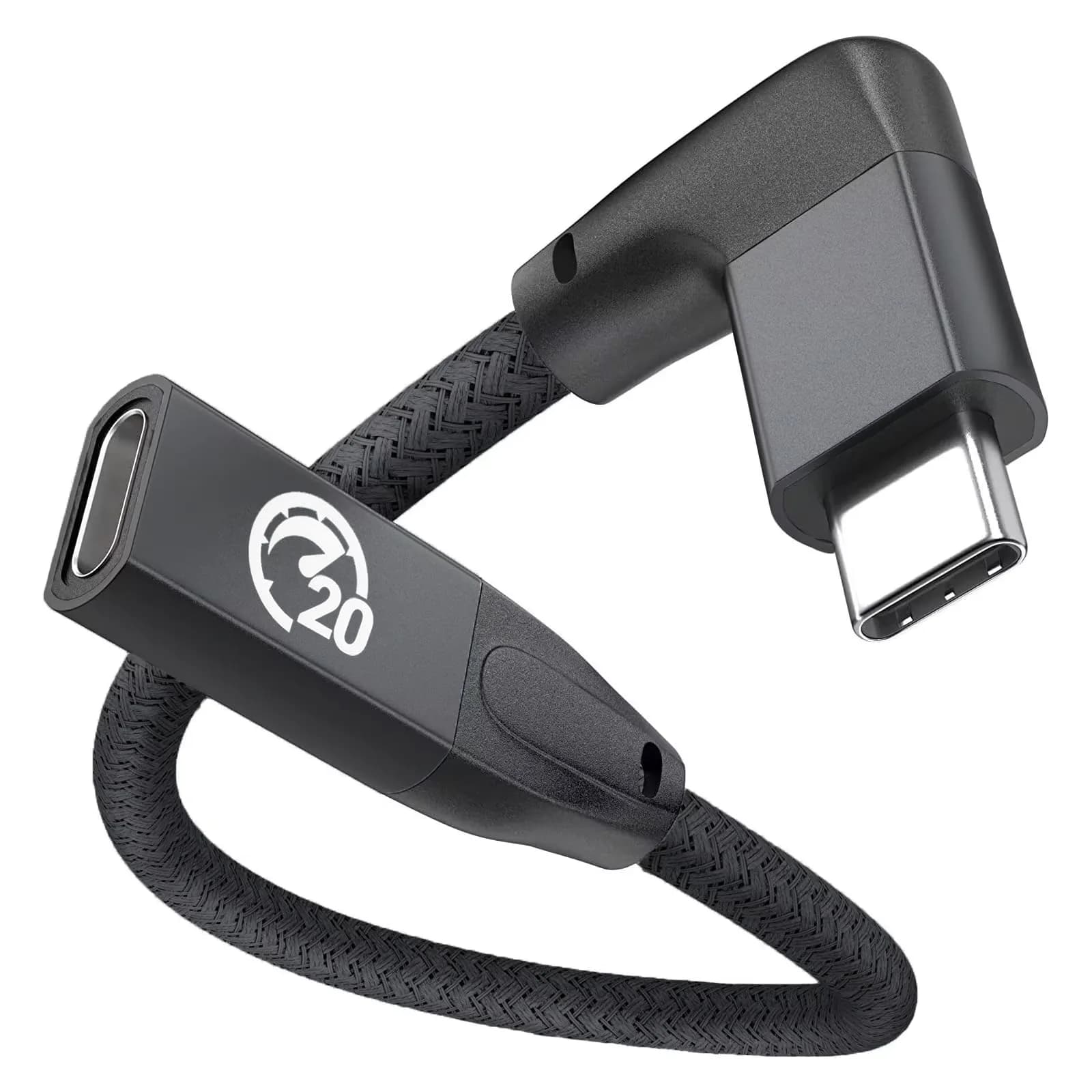 UseBean Right Angle USB C Extension Cable 1m (3.3FT) | 10Gbps Data & 4K Video — BLACK / 0.6FT