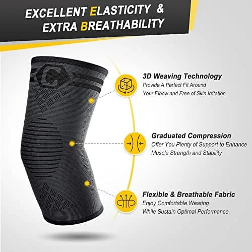 CAMBIVO Elbow Brace Compression Sleeve 2 Pack, Tennis & Golfer's Elbow Support, Large (20cm/7.8in) thumbnail 2