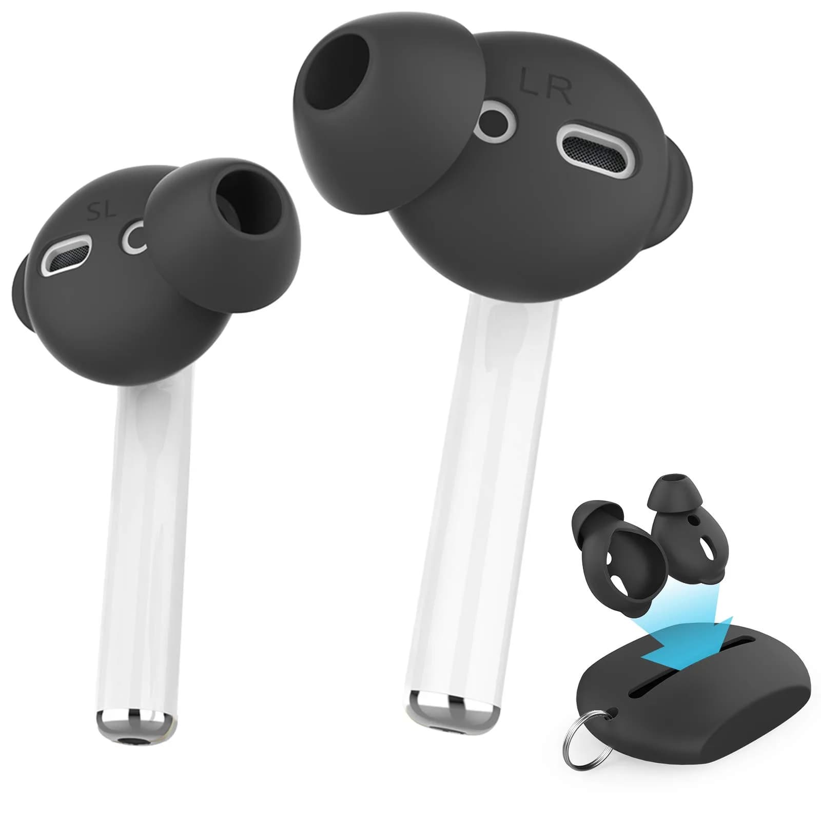 AHASTYLE 3 Pairs Small Silicone Ear Tips for AirPods & EarPods | Passive Noise Reduction — Black / 2 Pair Large & 2 Pairs Small