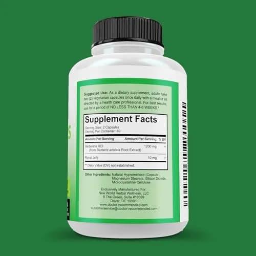 DOCTOR RECOMMENDED SUPPLEMENTS Berberine Plus 1200mg | 120 Veggie Capsules with Royal Jelly for Healthy Support thumbnail 2
