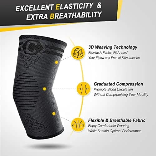 CAMBIVO Elbow Brace Compression Sleeve 2 Pack Black Medium | Graduated Compression for Daily Pain Relief thumbnail 2
