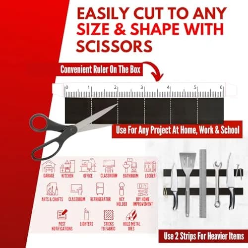 NextClimb Magnetic Tape Strips with Adhesive Backing | Strong Adhesive Magnets for Crafts | Flat No-Roll Flexible Sticky Magnet Sheet Stickers for Wall, Whiteboard, Fridge (20 Tape Strips - 6" / 15.24 cm) thumbnail 5