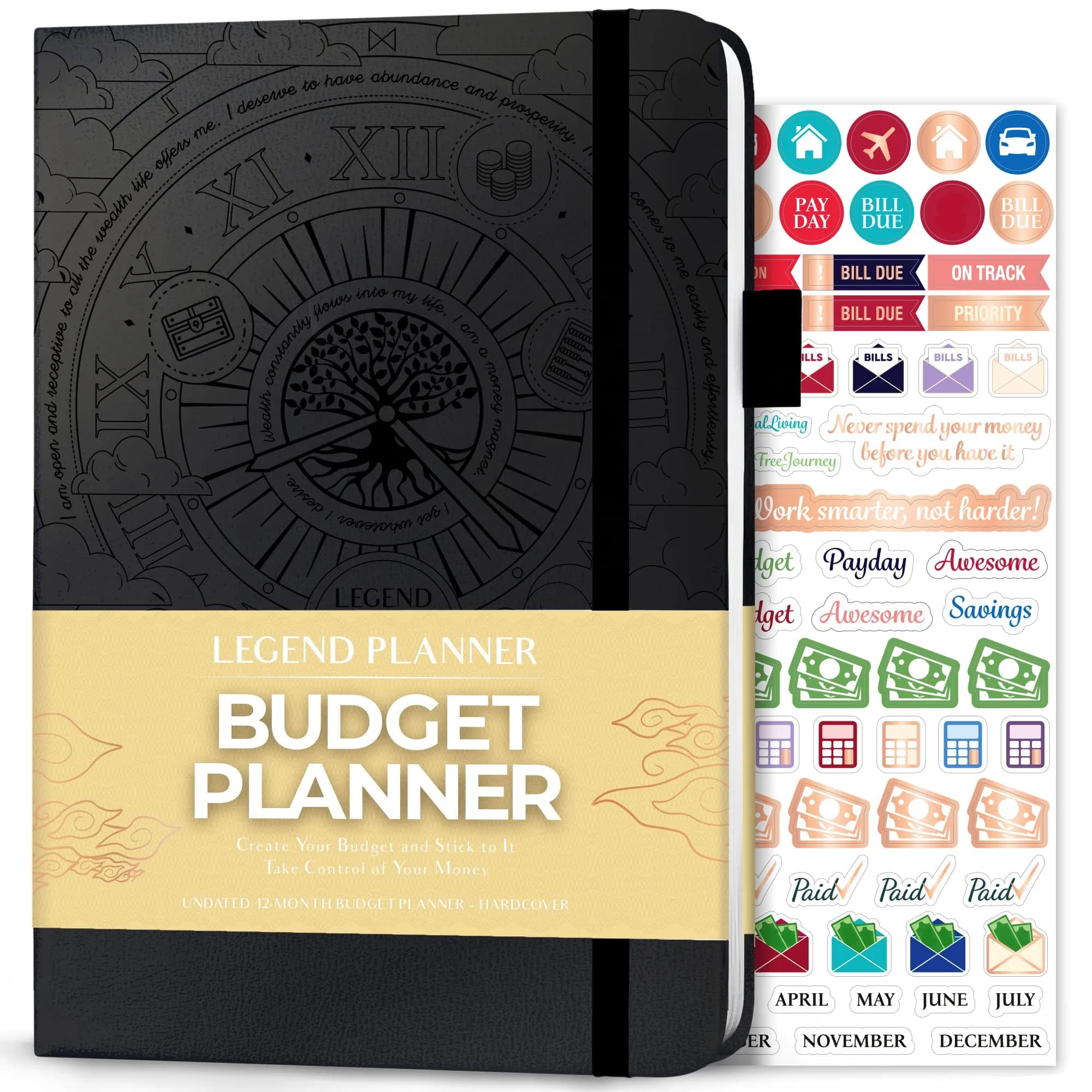 Legend Budget Planner Undated Monthly Budgeting & Bill Book Rose Gold A5 (5.5 x 8.3 in) | Organize Finances & Track Spending — Black - Debossed / A5 (5.5'' x 8.3'')