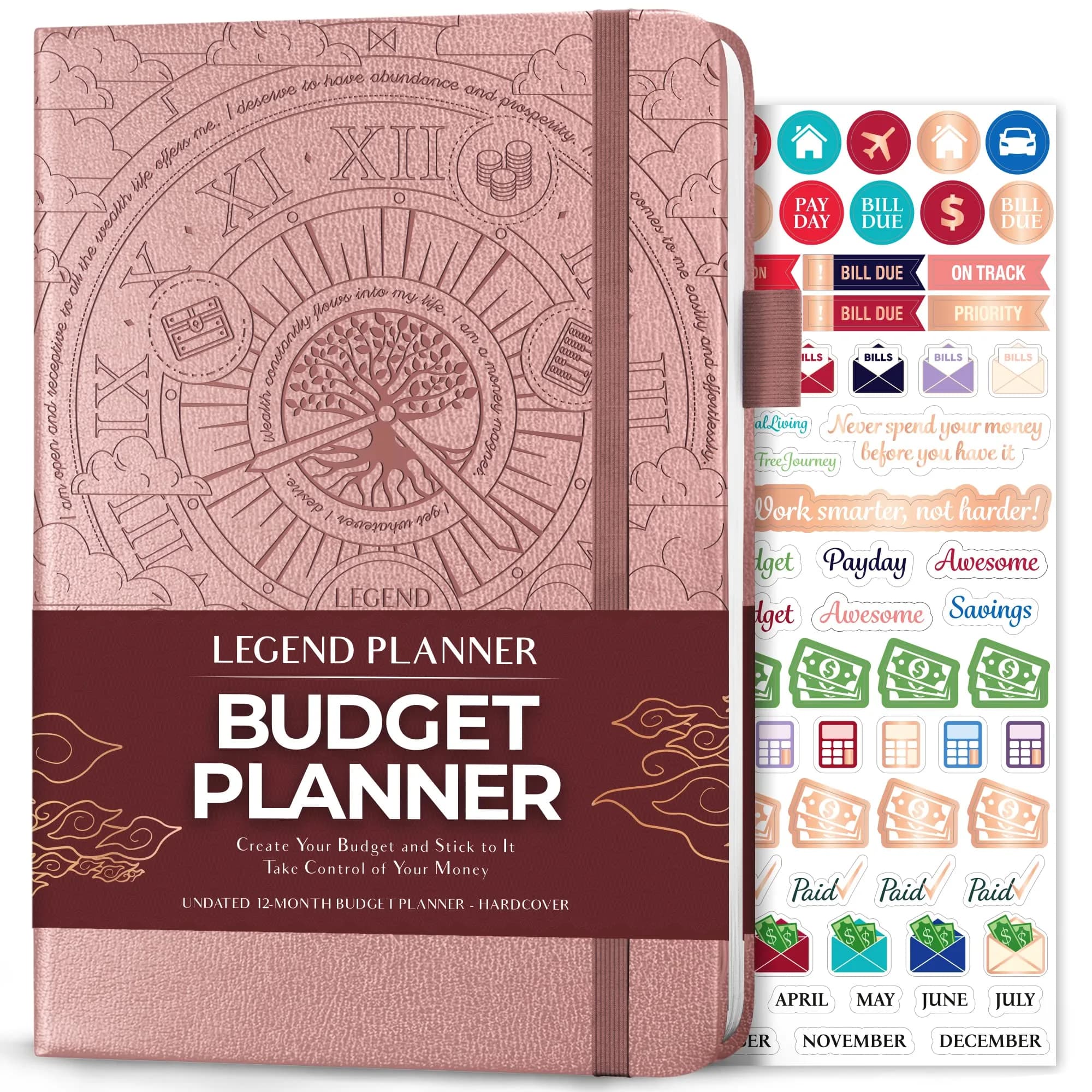 Legend Budget Planner Undated Monthly Budgeting & Bill Book Rose Gold A5 (5.5 x 8.3 in) | Organize Finances & Track Spending — Rose Gold - Debossed