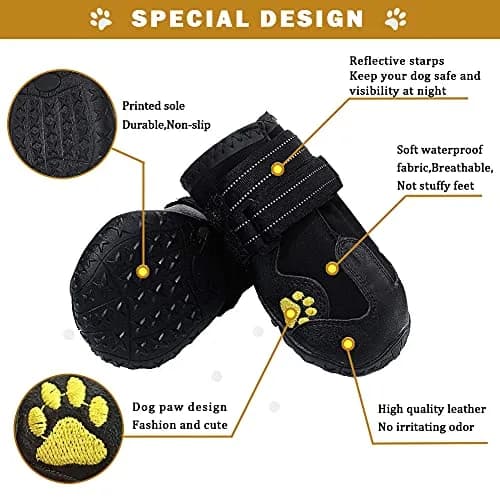 PK.ZTopia Waterproof Dog Boots Size 7 3.15"x2.95" (Black, 4PCS) | Rugged Anti-Slip Sole for Outdoor Adventures thumbnail 2