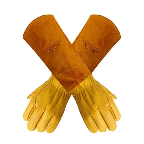 Nuo Wen Gardens Leather Gardening Gloves for Women & Men | Thorn & Cut Proof, Small thumbnail 1