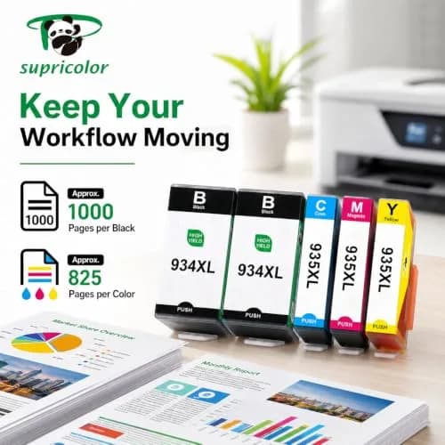 Supricolor 934XL 935XL Ink Cartridges 5 Pack (2 Black, 1 Cyan, 1 Magenta, 1 Yellow) | High Yield Replacement for HP OfficeJet Pro Printers thumbnail 2