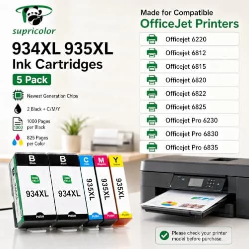 Supricolor 934XL 935XL Ink Cartridges 5 Pack (2 Black, 1 Cyan, 1 Magenta, 1 Yellow) | High Yield Replacement for HP OfficeJet Pro Printers thumbnail 3