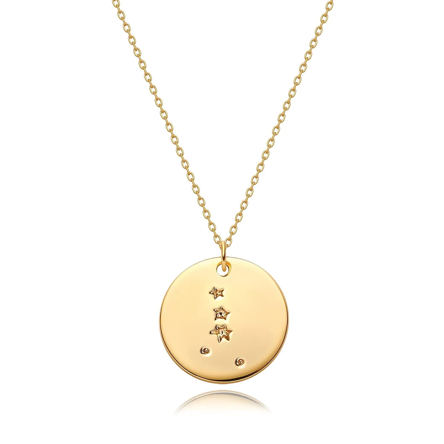 MEVECCO Cancer Engraved Zodiac Disc Necklace for Women | Adjustable 19-21" Gold Plated Brass Pendant - main product image