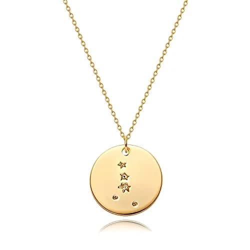 MEVECCO Cancer Engraved Zodiac Disc Necklace for Women | Adjustable 19-21" Gold Plated Brass Pendant thumbnail 1