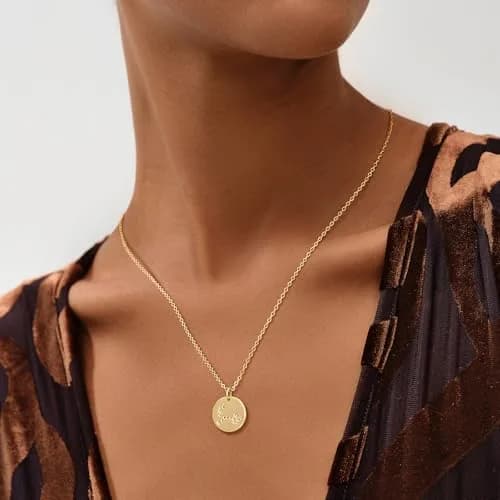 MEVECCO Cancer Engraved Zodiac Disc Necklace for Women | Adjustable 19-21" Gold Plated Brass Pendant thumbnail 4
