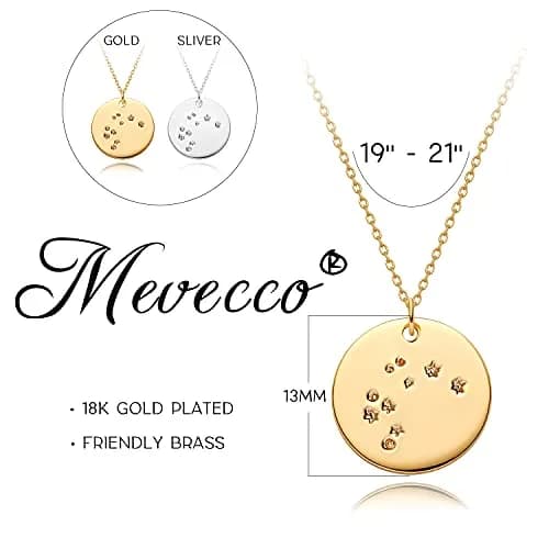 MEVECCO Cancer Engraved Zodiac Disc Necklace for Women | Adjustable 19-21" Gold Plated Brass Pendant thumbnail 5