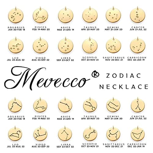MEVECCO Cancer Engraved Zodiac Disc Necklace for Women | Adjustable 19-21" Gold Plated Brass Pendant thumbnail 6