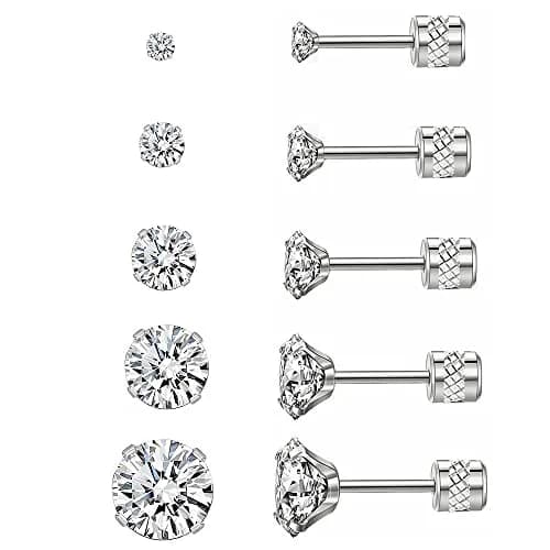 Comelyjewel 5 Pairs Stud Earrings Set 6mm | Hypoallergenic Stainless Steel CZ Studs thumbnail 1