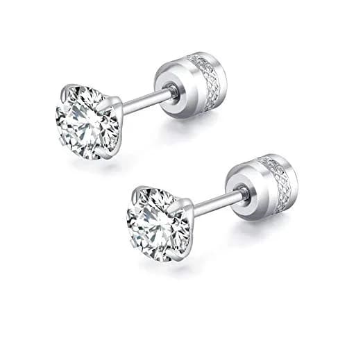 Comelyjewel 5 Pairs Stud Earrings Set 6mm | Hypoallergenic Stainless Steel CZ Studs thumbnail 5