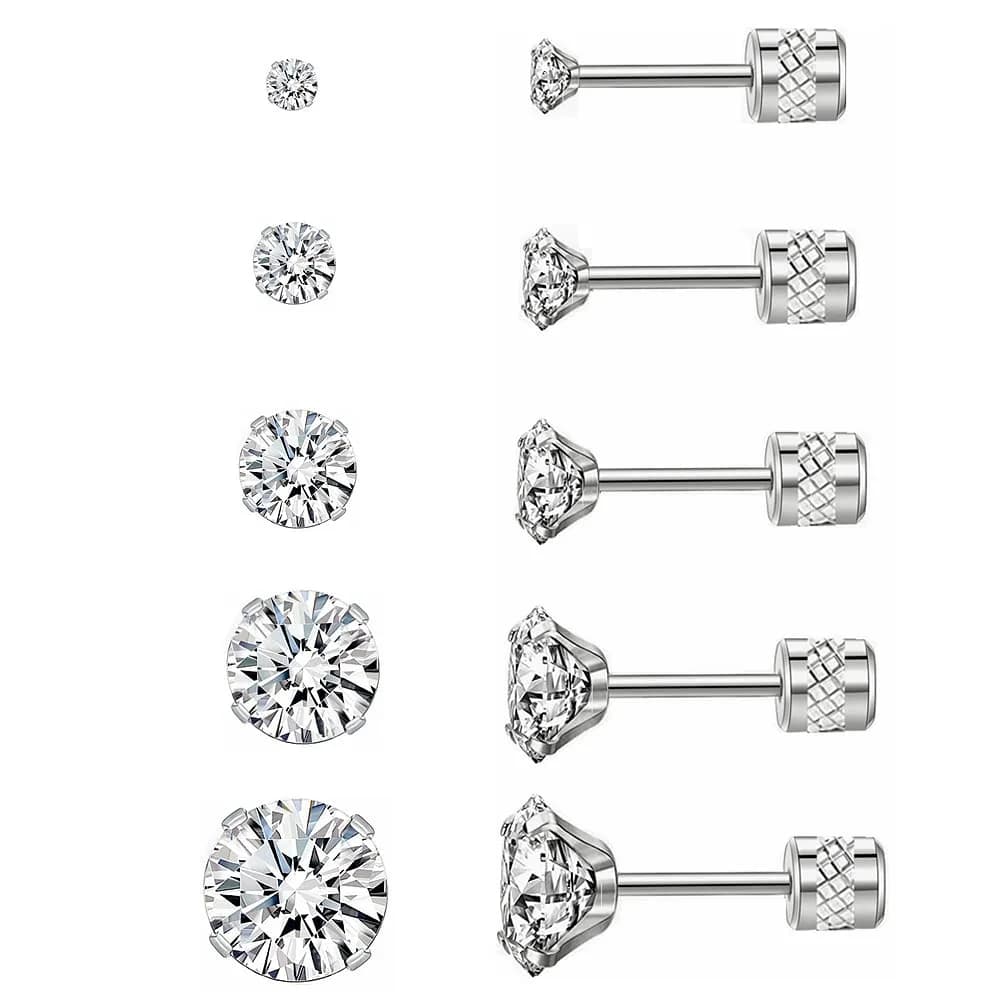 Comelyjewel 5 Pairs Stud Earrings Set 6mm | Hypoallergenic Stainless Steel CZ Studs - main product image