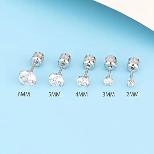 Comelyjewel 5 Pairs Stud Earrings Set 6mm | Hypoallergenic Stainless Steel CZ Studs thumbnail 3