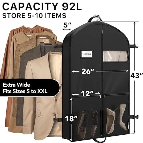 Simple Houseware 43" Travel Garment Bag with Pockets | Heavy Duty Suit Bag for Suits & Dresses thumbnail 2