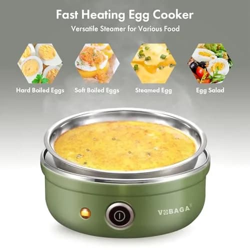 VOBAGA Electric Egg Cooker Retro Green 1.04 kg (2.2 lb) | Rapid Boiler for 7 Eggs, Steamed Veggies & Dumplings thumbnail 5