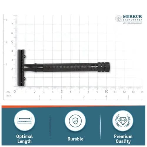 MERKUR 23B Double Edge Safety Razor - Black Long Knurled Brass Handle | German Craftsmanship, Plastic-Free thumbnail 7