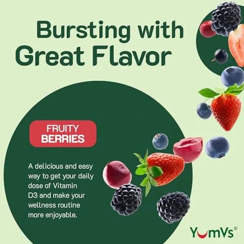 YUM-V'S Vitamin D3 Gummies 120 Count | 5000 IU Berry Vegetarian Supplement with Immune & Bone Support thumbnail 3