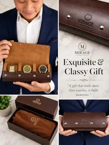 M Mirage Luxury Travel 3-Slot Watch Roll Case for Travel & Display | Espresso Brown Vegan Leather thumbnail 4