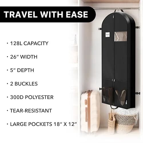 Simple Houseware 60" Travel Garment Bag with Pockets | Heavy Duty 300D Polyester, Foldable & Breathable, 26"W x 60"H thumbnail 6