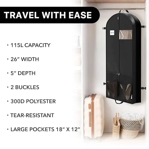 Simple Houseware 54" Travel Garment Bag with Pockets | Heavy Duty 300D Polyester, Black thumbnail 6