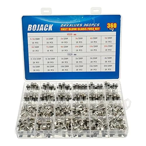 BOJACK Fast-Blow Glass Fuse Assortment Kit 360 pcs (5x20mm & 6x30mm) | 250V Cartridge Fuses thumbnail 1