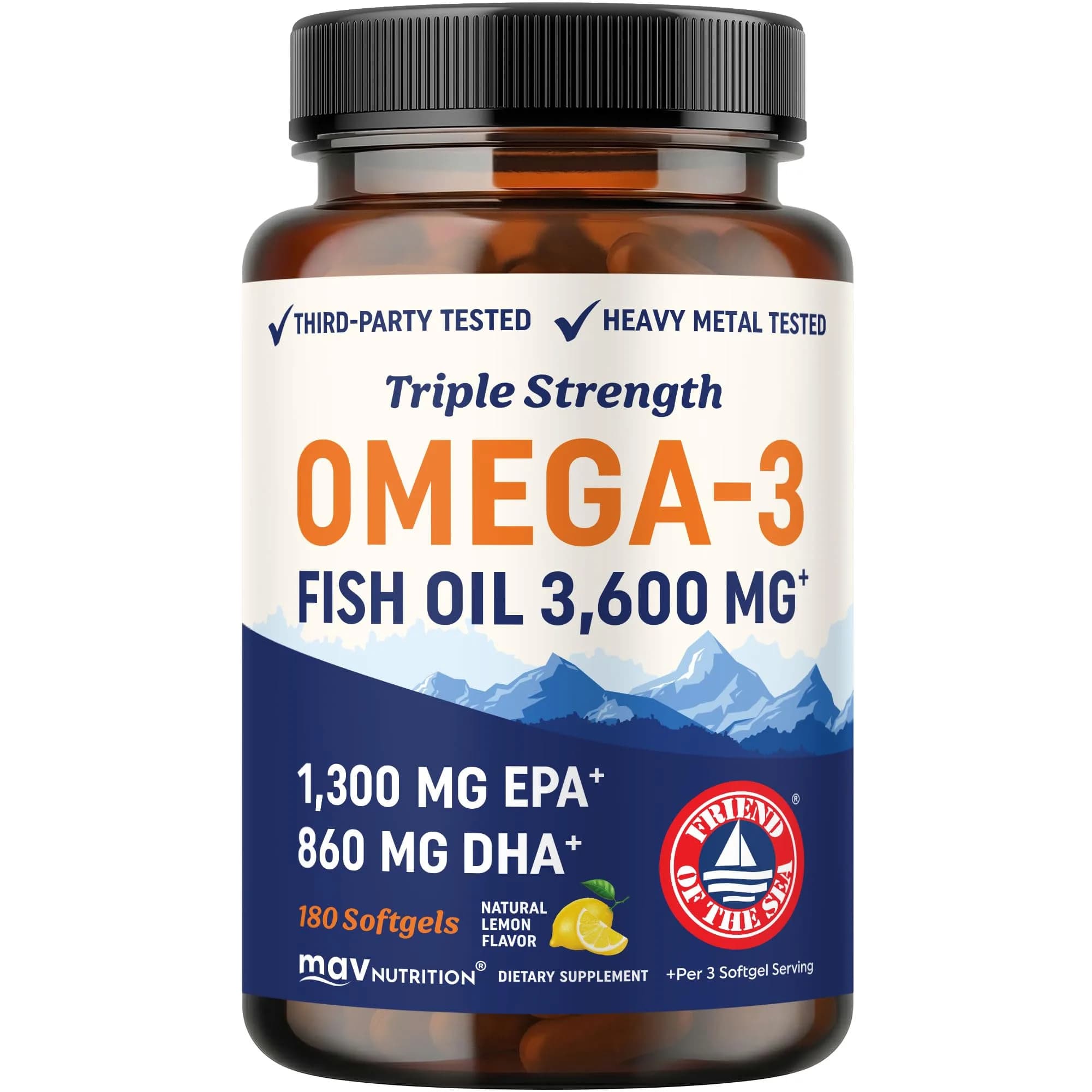 MAV NUTRITION Triple Strength Omega 3 Fish Oil 3600 mg, EPA & DHA, 2100mg Omega-3, 180 Softgels | Doctor-Formulated for Heart & Brain Health