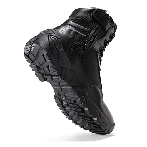 NORTIV 8 Men's Black Side Zipper Tactical Work Boots 9 US (42 EU) | Genuine Leather Ankle-High Protection thumbnail 4
