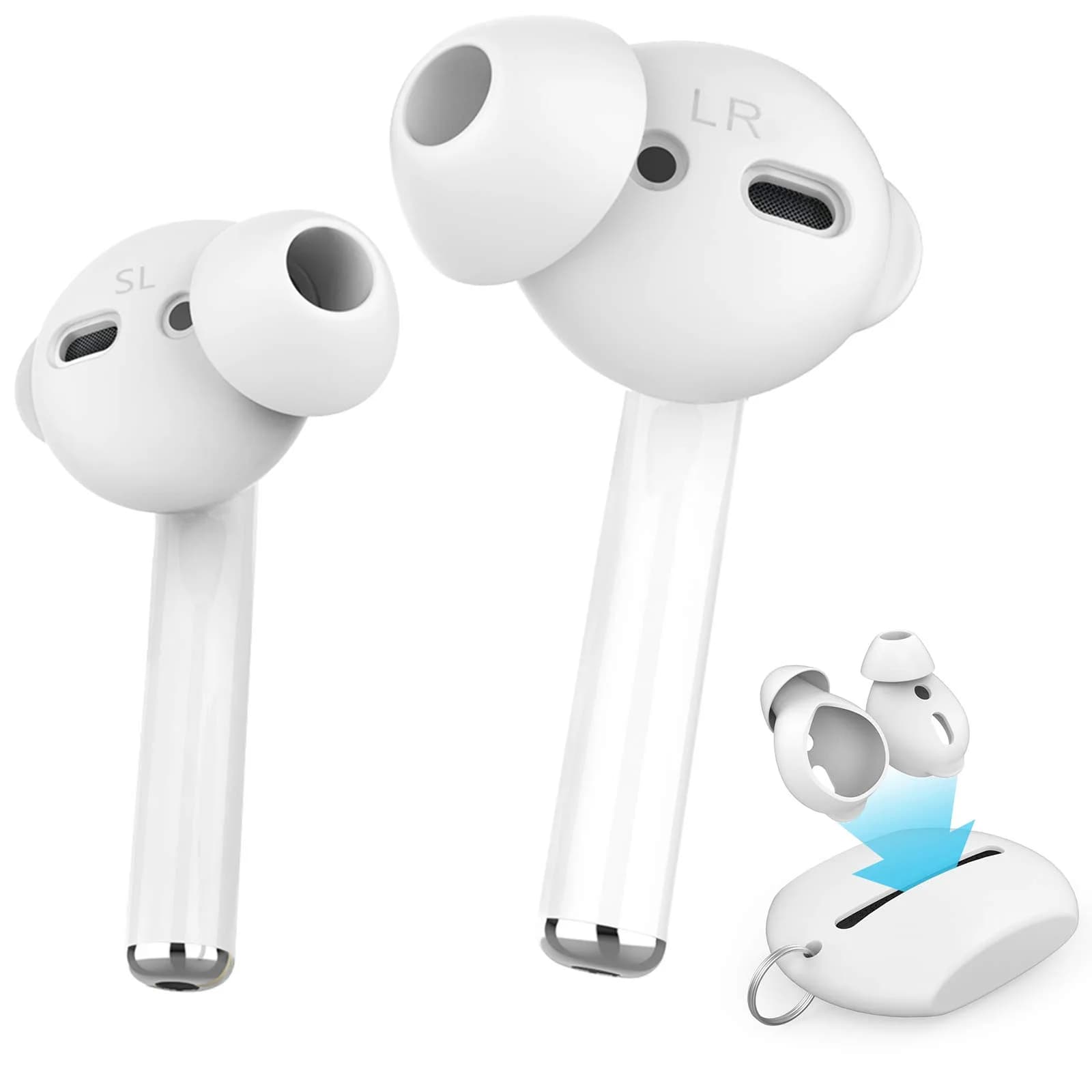 AHASTYLE 3 Pairs Small Silicone Ear Tips for AirPods & EarPods | Passive Noise Reduction — White / 2 Pair Large & 2 Pairs Small