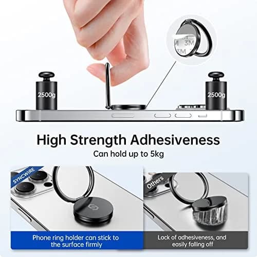 SYNCWIRE Phone Ring Holder Stand 2 Pack Black+Black | 360° Rotation Finger Ring Kickstand with Polished Metal Grip for Magnetic Car Mount thumbnail 5
