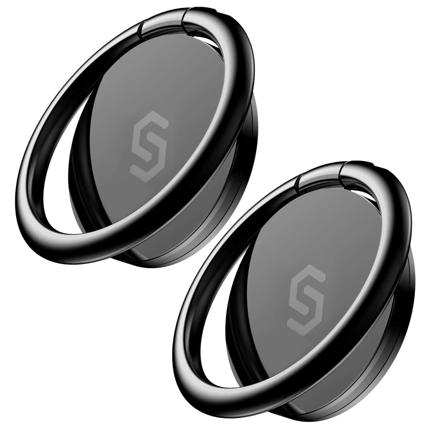 SYNCWIRE Adhesive Phone Ring Holder, Cell Phone Grip, iPhone Ring Stand with Magnetic Car Mount Plate (Black, 1 Pack) — Black+Black