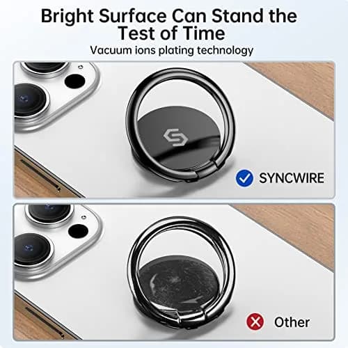 SYNCWIRE Phone Ring Holder Stand 2 Pack Black+Black | 360° Rotation Finger Ring Kickstand with Polished Metal Grip for Magnetic Car Mount thumbnail 9