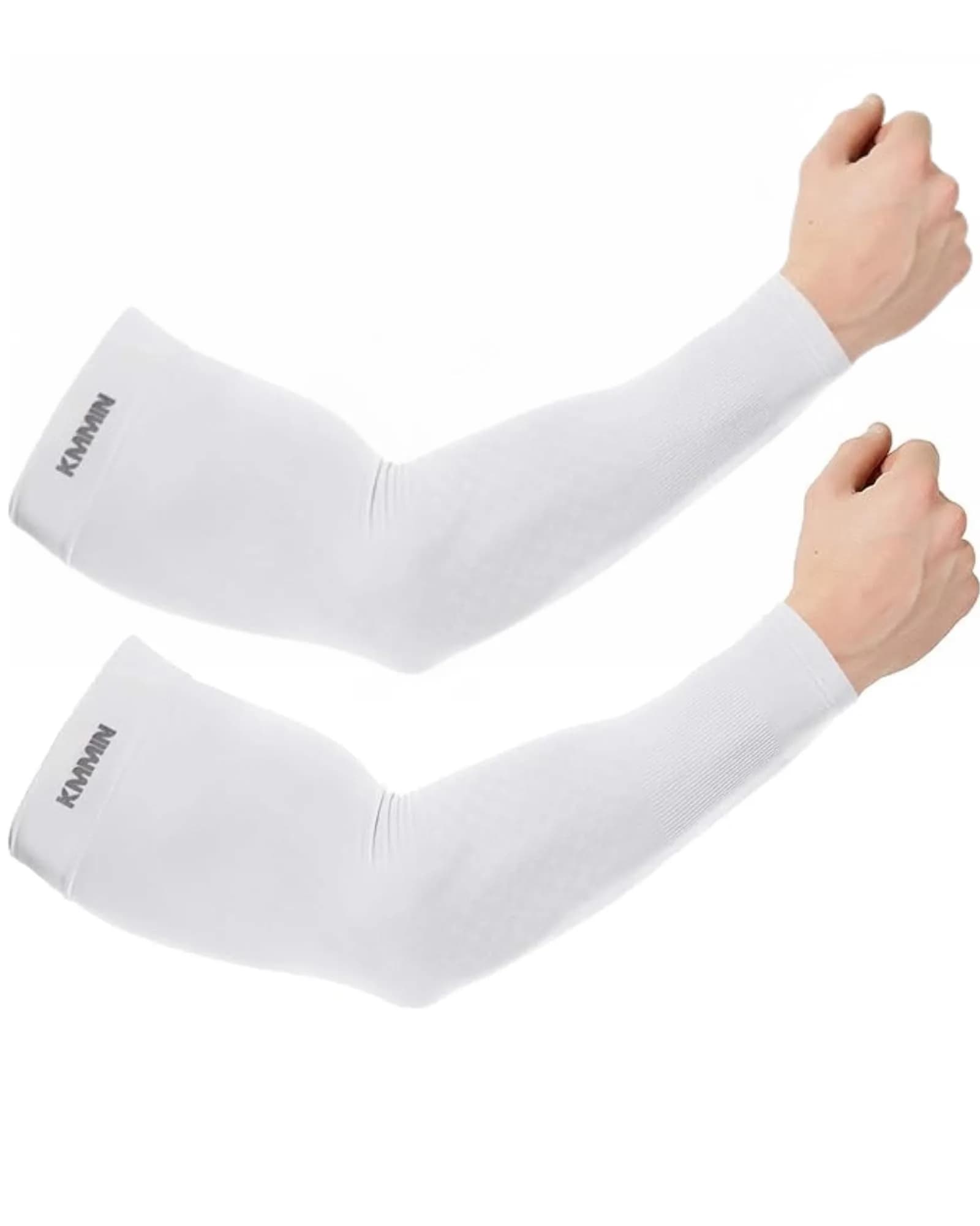 KMMIN Black Arm Sleeves UPF 50+ UV Protection | Cooling & Breathable for Men & Women (2-Pack) — White+white