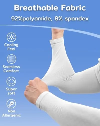 KMMIN UV Protection Arm Sleeves (2-Pack, White) | UPF 50+ Sunblock for Cycling, Basketball, Driving thumbnail 5