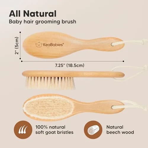 KeaBabies Wooden Baby Hair Brush Walnut Regular | Soft Goat Bristles for Newborns, Toddlers, Cradle Cap thumbnail 2